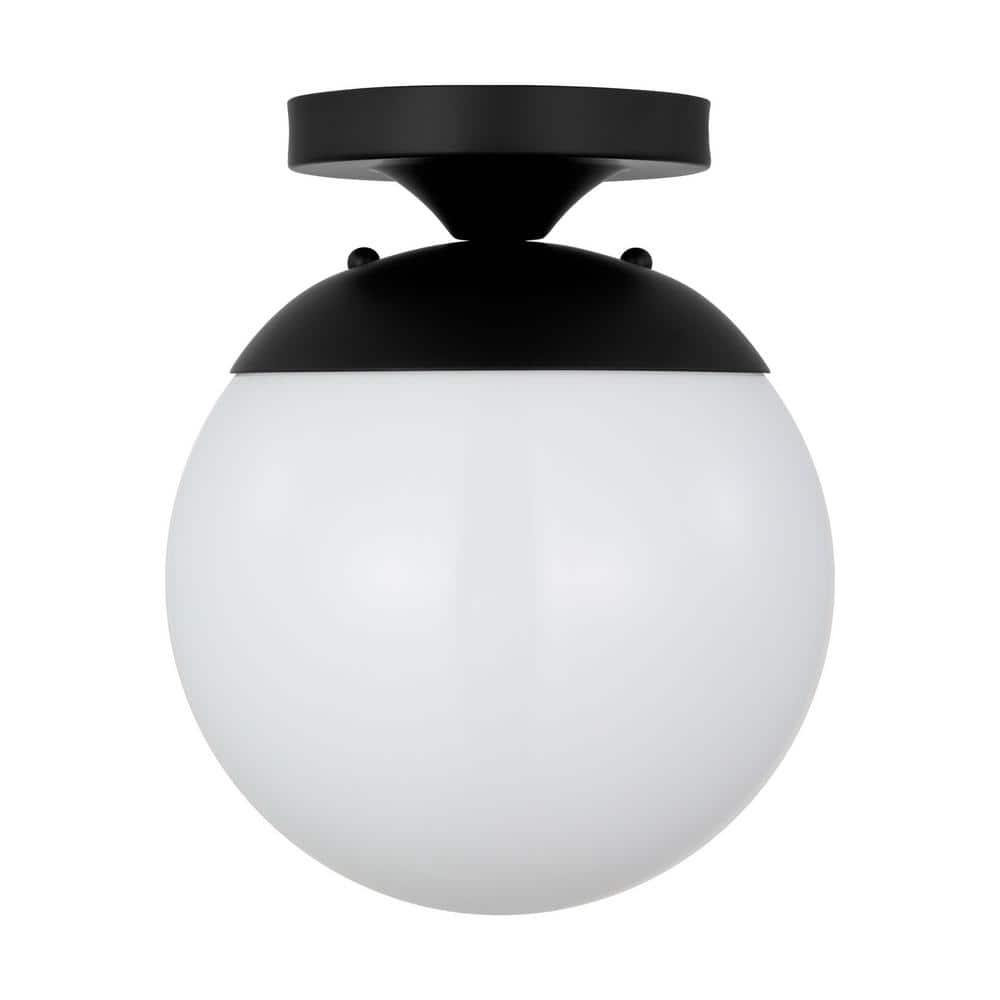 Midnight Black and White Glass Globe Semi Flush Mount Light