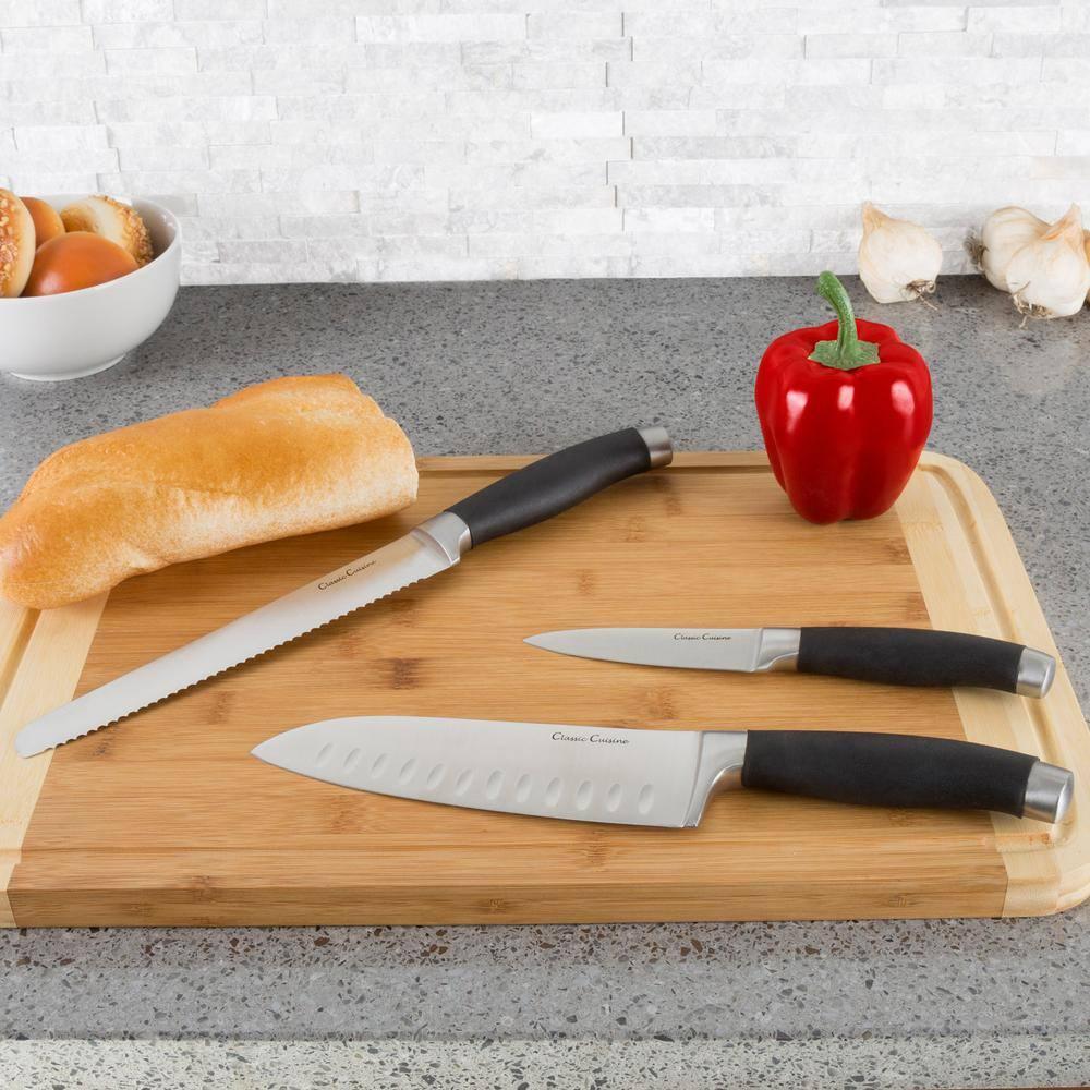 Classic Cuisine Professional 15-Piece Knife Set with Block - Stainless-Steel Cutlery with Chef, Bread, Santoku, Filet, Paring, and Steak Knives