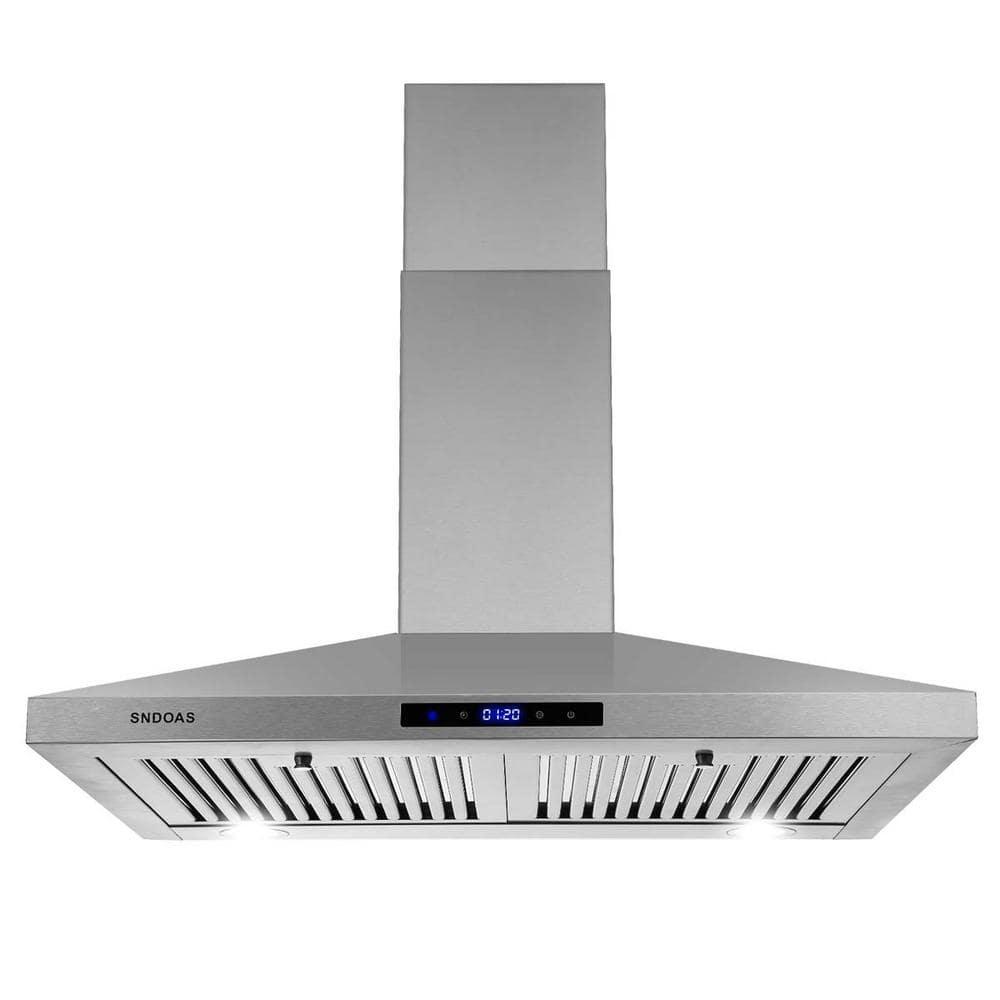 30 inch Wall Mount Range Hood Stainless Steel 350 Cfm Cooking Stove Vented LED Lamp 3 Speed Black