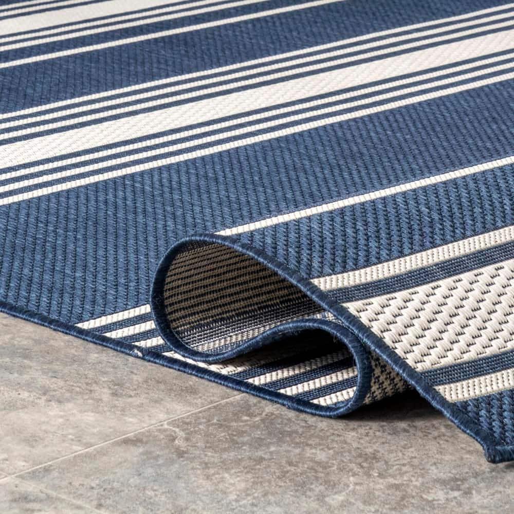 Nuloom Romy Striped Indoor/Outdoor Area Rug, Round 6' 7", Navy