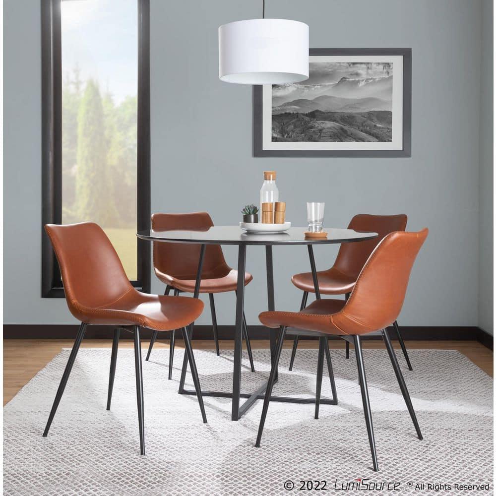 Set of 2 Durango Dining Chairs Black/Cognac: Vintage Faux Leather, Metal Legs - LumiSource