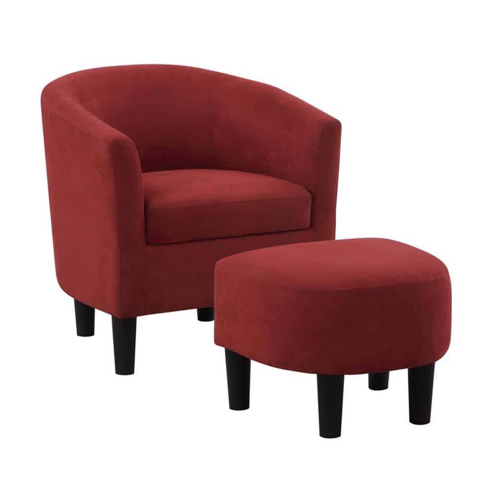 Convenience Concepts Take a Seat Churchill Accent Chair with Ottoman, Red Microfiber