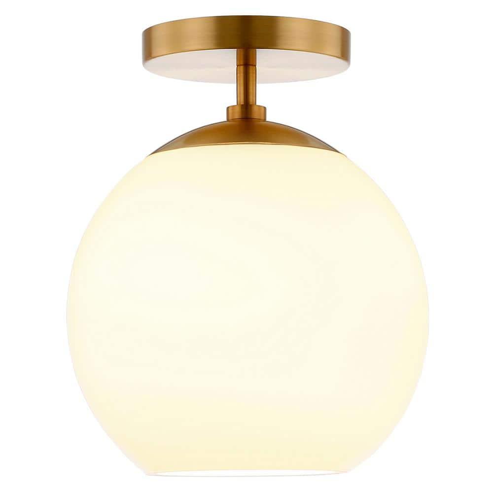 Evelyn&Zoe 9" Brass Finish Metal/Glass Semi Flush Mount