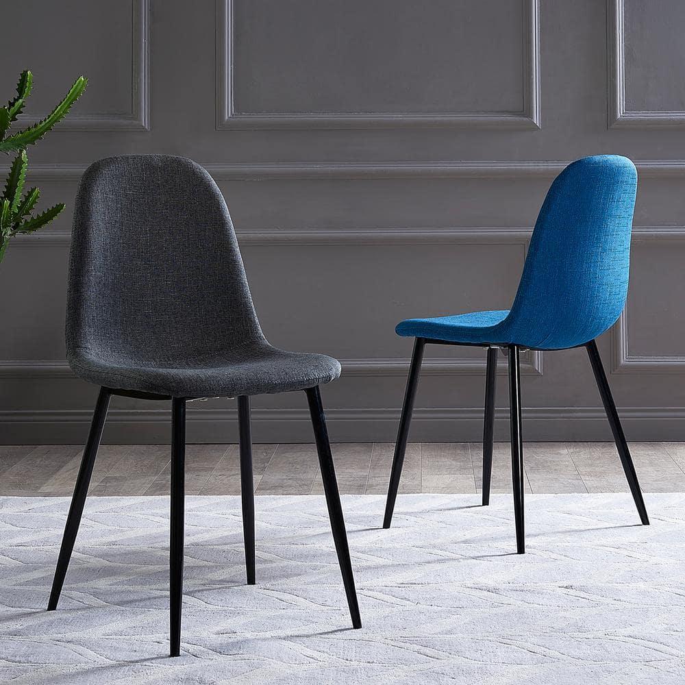 Teamson Home Minimalist Fabric Chair Seating Dark Grey Fabric Black Legs Set of 2 For Kitchen Dining Living Room Reading Bedroom Office