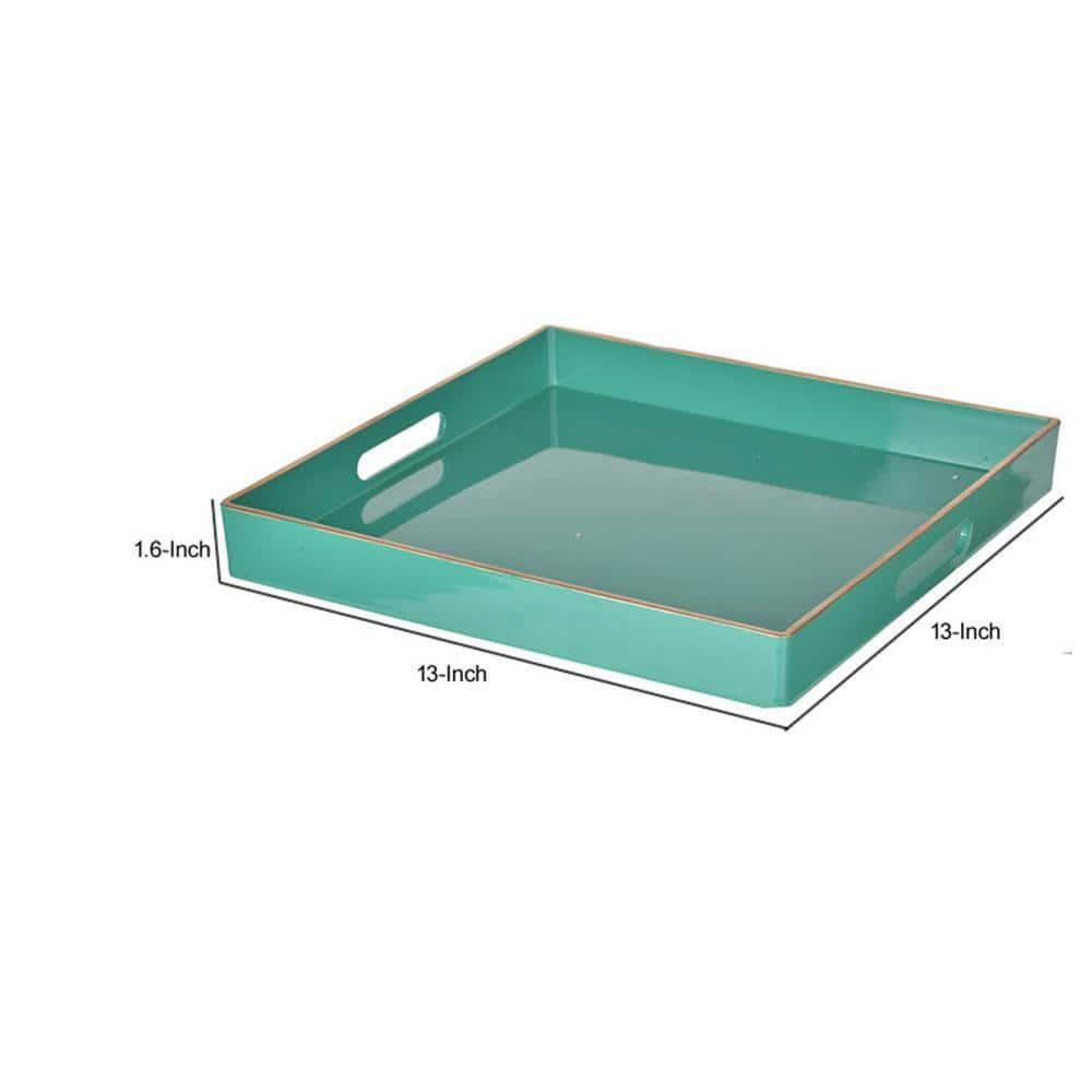 Green Benzara BM145601 Mimosa Square Tray With Cutout Handles