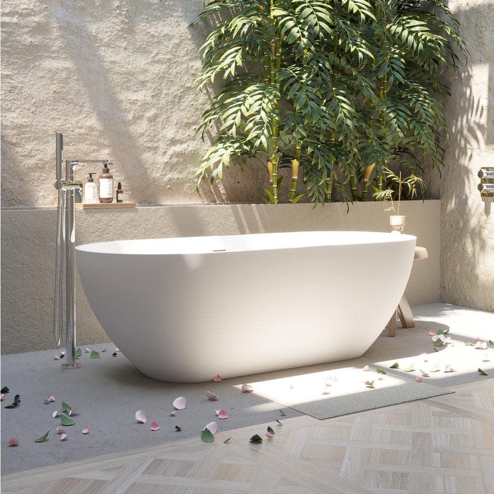 63" Matte White Acrylic Freestanding Soaking Bathtub