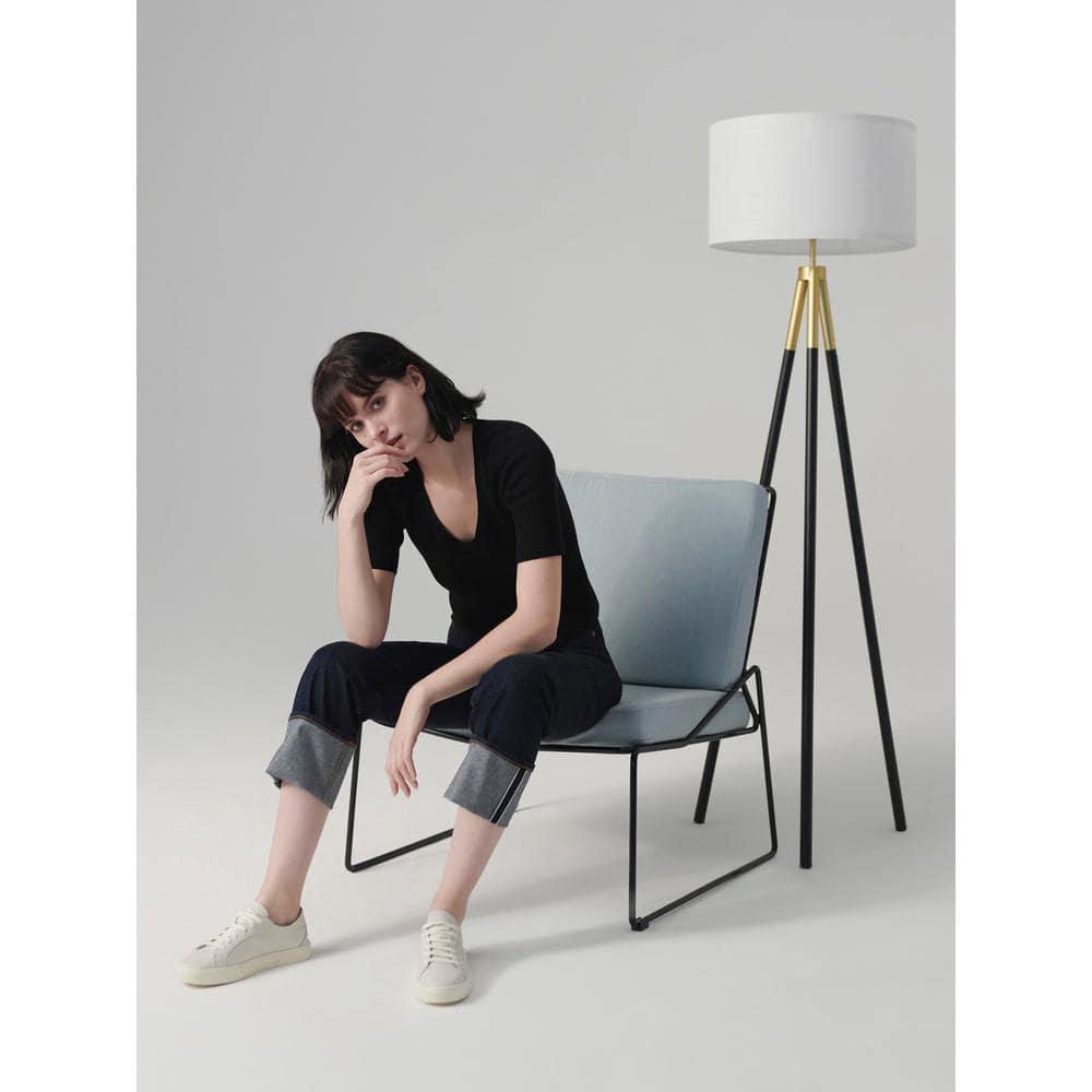Brightech Levi 61 in. Mid Century Modern Tripod Floor Lamp with Fabric Drum Shade and Gold Finish - LED Bulb Included
