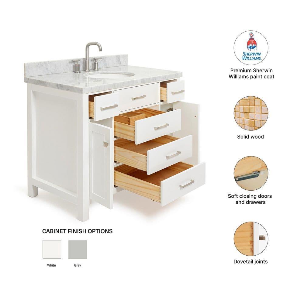 Ariel H036slcqrvo Bristol 36" Free Standing Single Basin Vanity Set - White