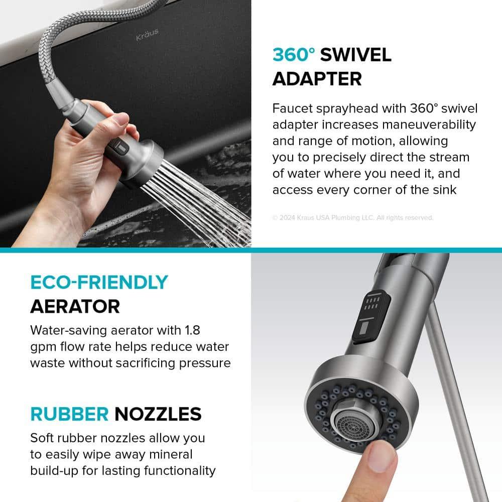 KRAUS Bolden 2-in-1 Commercial Style Pull-Down Single Handle Water Filter Kitchen Faucet for Reverse Osmosis or Water Filtration System