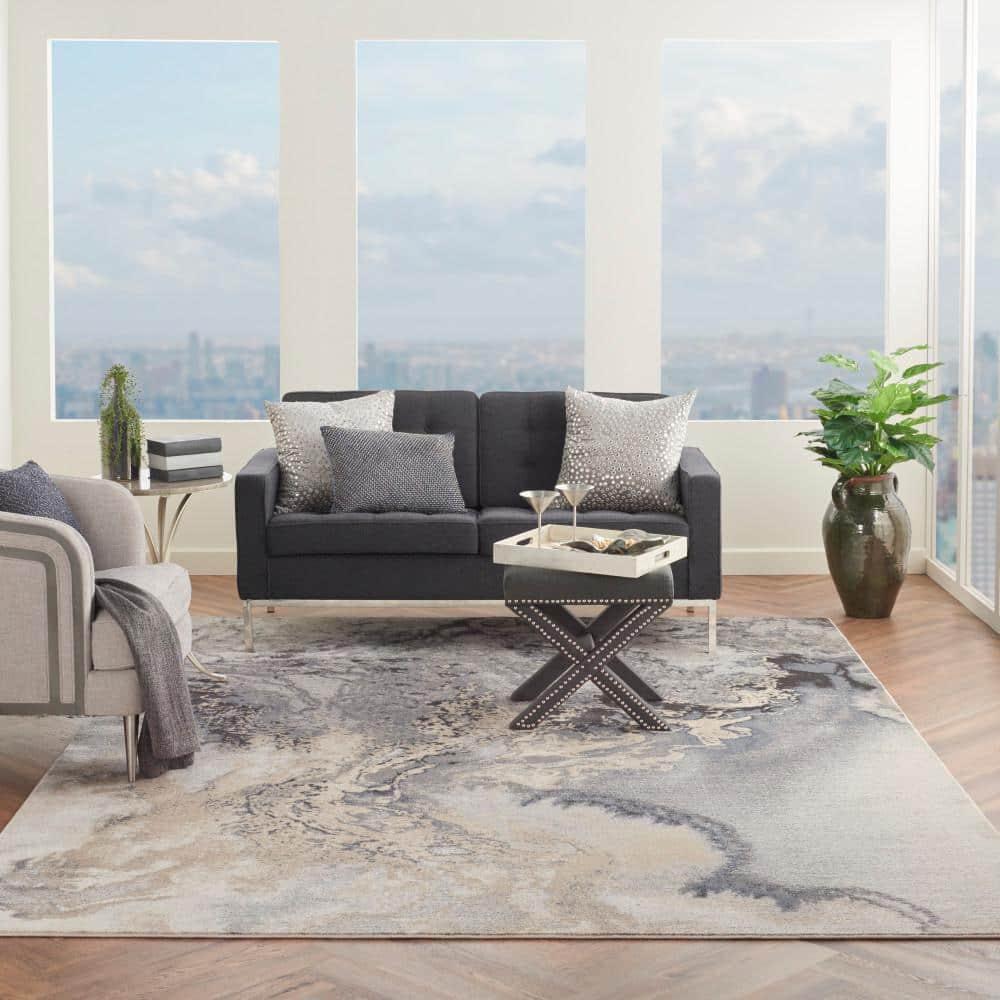 Nourison Maxell Modern Abstract Indoor Area Rug Grey 9'3" x 12'9"