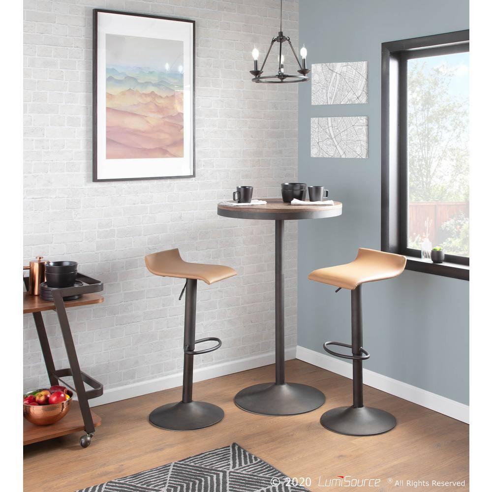 LumiSource Set of 2 Ale Industrial Adjustable Barstools Antique/Camel:: Swivel Seat, Metal Base, Faux Leather Upholstery