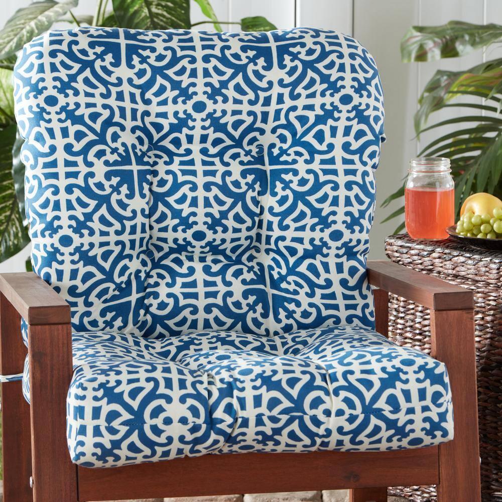 Greendale Home Fashions Indigo Lattice 42 x 21 in. Outdoor Reversible Tufted Chair Cushion