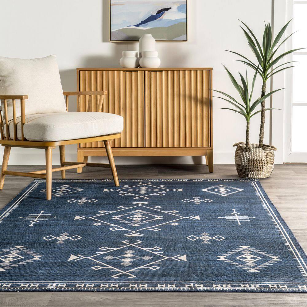 Nuloom Evalyn Diamond 3x5 Machine Washable Accent Indoor Area Rug for Living Room Bedroom Dining Room Entryway Kitchen, Navy/Ivory