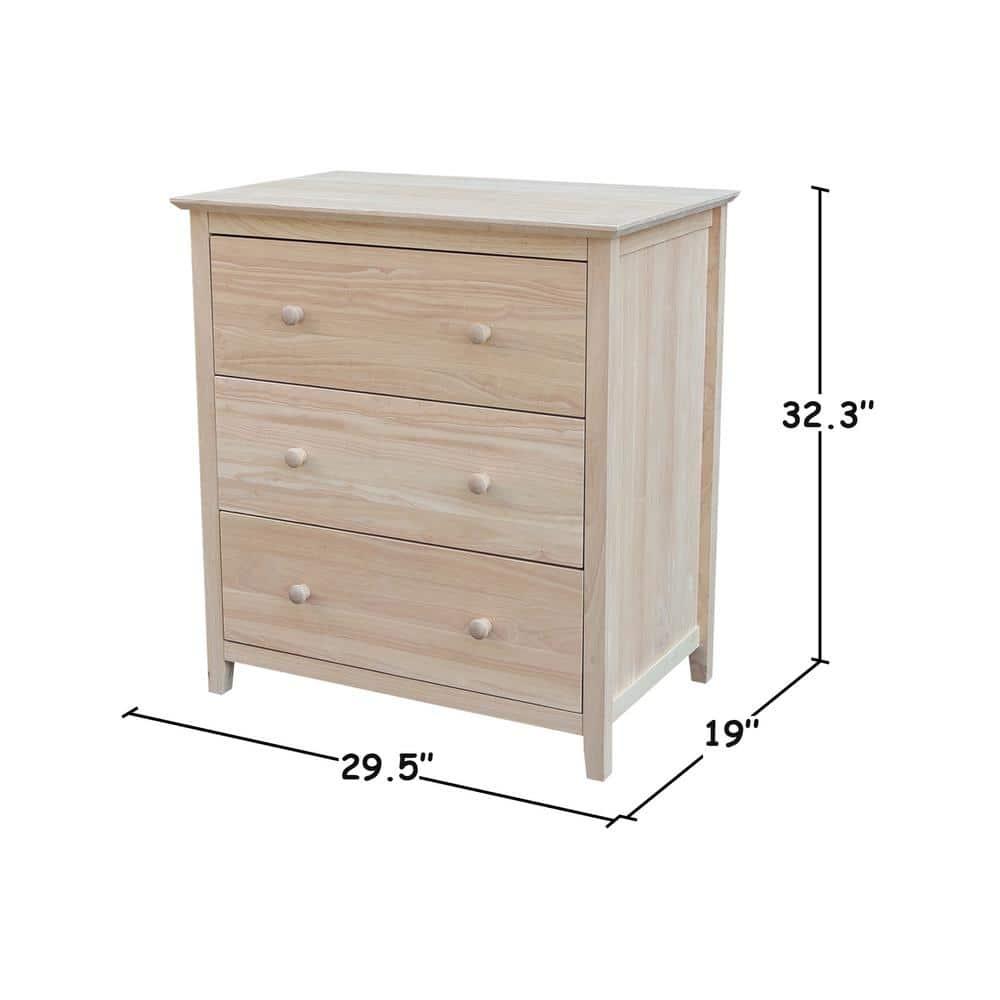 Brooklyn 3-Drawer Unfinished Wood Chest of Drawers
