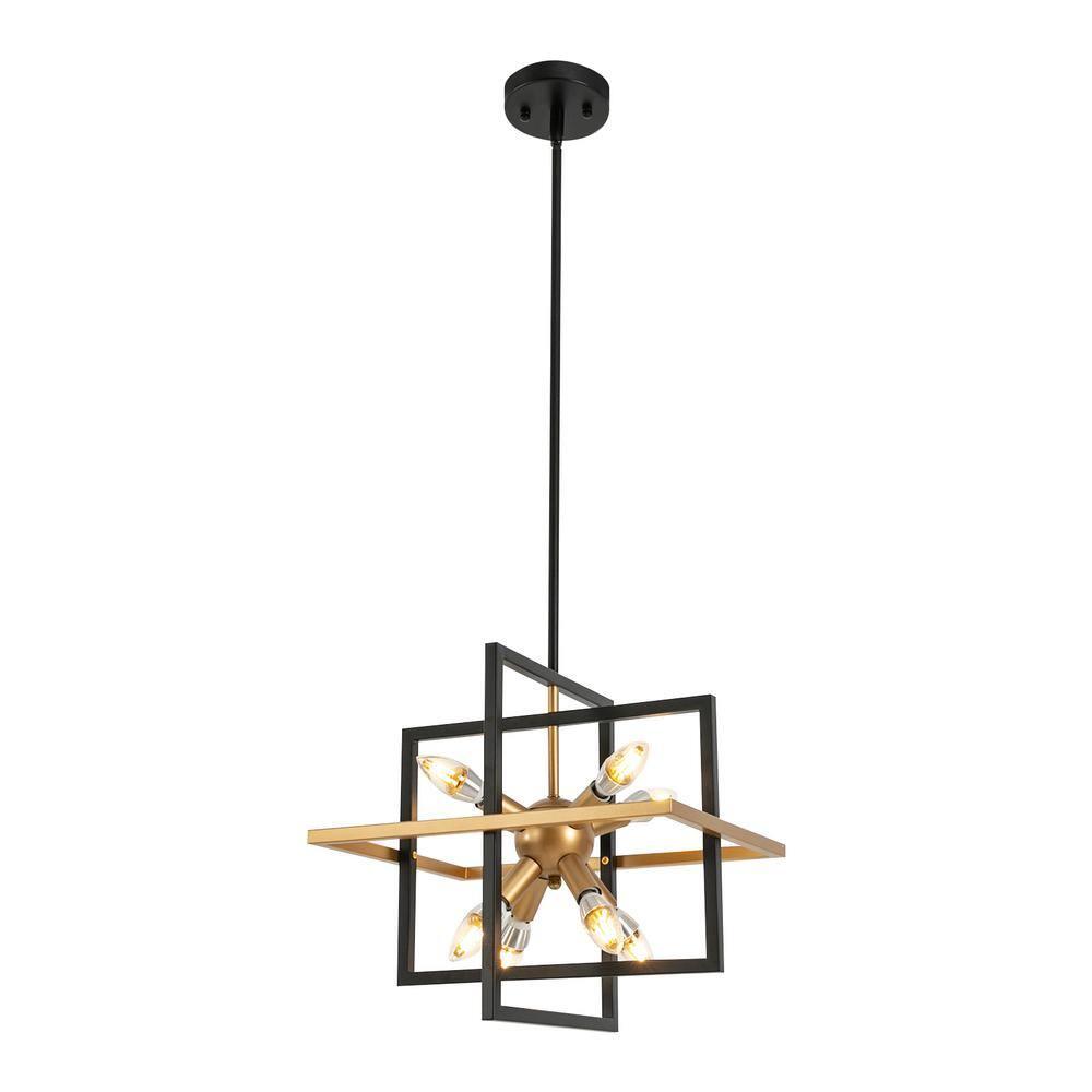 Modern Black and Gold Chandelier, 8-Light Geometric Pendant Light Fixture, Dining Light Fixtures Adjustable Chandelier for Dining Room Entryway Foyer Hallway Bedroom Living Room Kitchen Island
