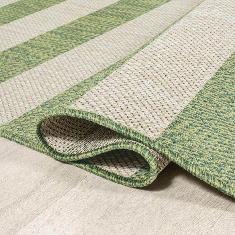 5' x 8' Negril Two-Tone Wide Stripe Indoor/Outdoor Area Rug, Green/Cream - JONATHAN Y