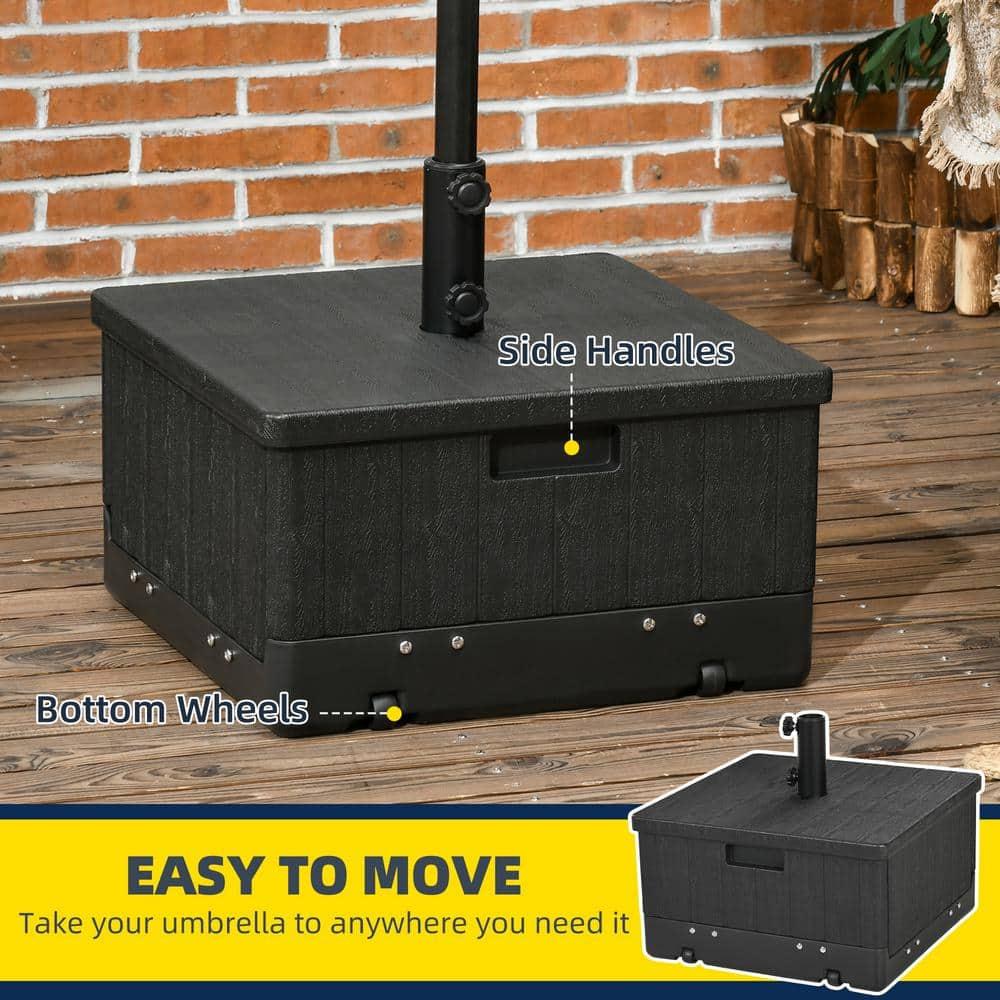 Outsunny 3-in-1 Patio Umbrella Stand Table Raised Garden Bed with Wheels and Handles, Black