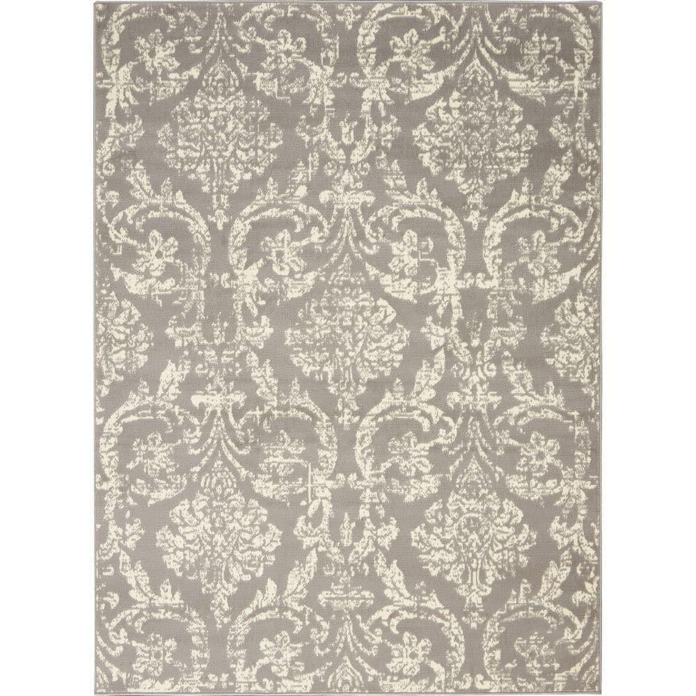 Nourison Jubilant 5'3" x 7'3" (5' x 7') Grey Area Rug Farmhouse Vintage Damask by Nourison