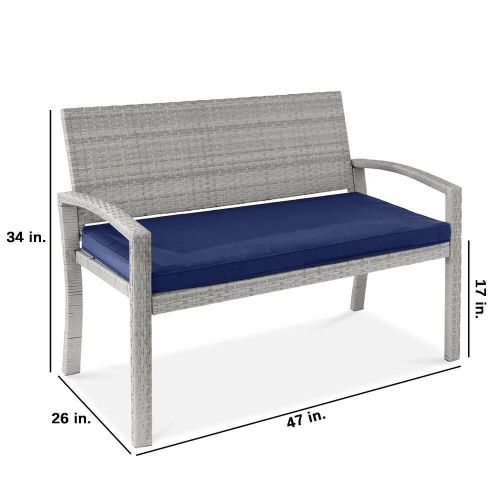 Best Choice Products 2-Person Outdoor Wicker Bench Garden Patio Porch Furniture w/ 700lb Capacity - Gray/Navy