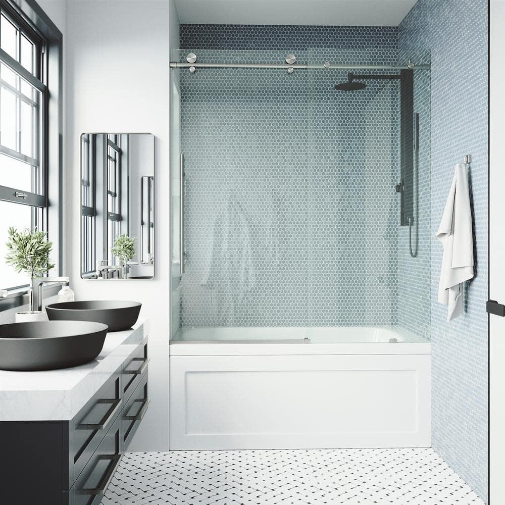 Elan E-Class 56-60" W x 66" H Sliding Frameless Tub Door with 3/8" Clear Glass