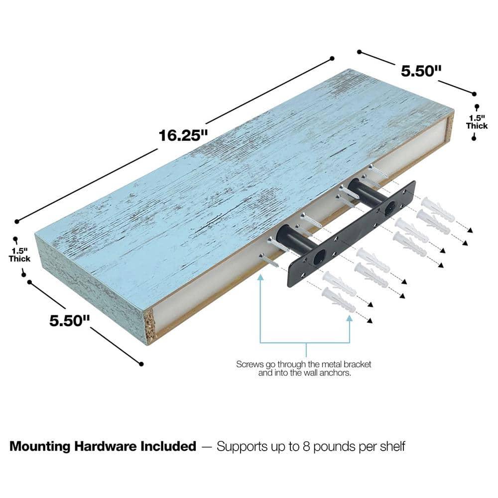 2 Pack 16 Inch Sorbus Coastal Rectangle Floating Shelves - for Home Décor to Display Trophies, Books, Frames, and more (Rustic Blue)