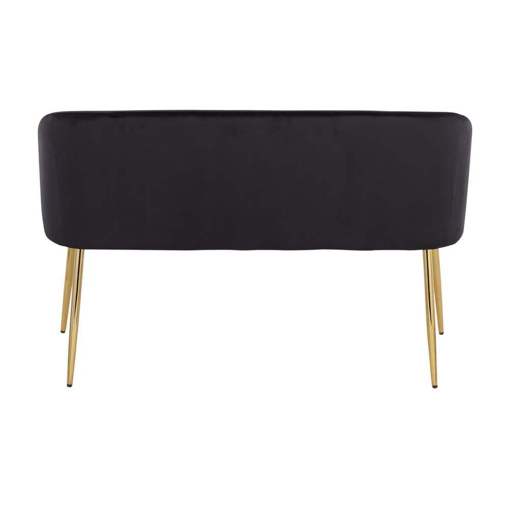 46" Fran Glam Bench Steel/Velvet Gold/Black - LumiSource: Upholstered Banquette with Padded Back