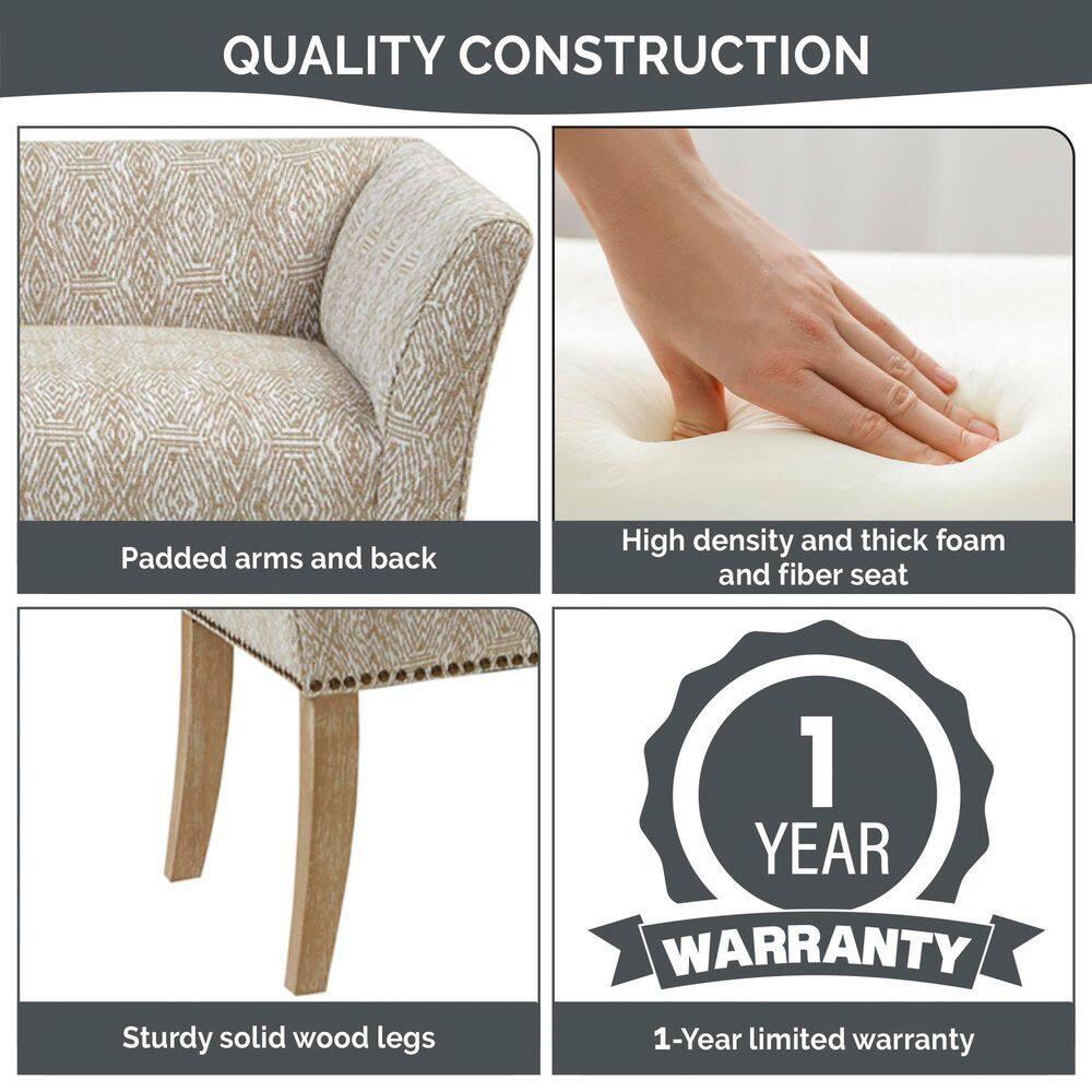 Madera Accent Bench Taupe: Madison Park, Rectangle, Nailhead Trim, Polyester Upholstery, Wood Legs