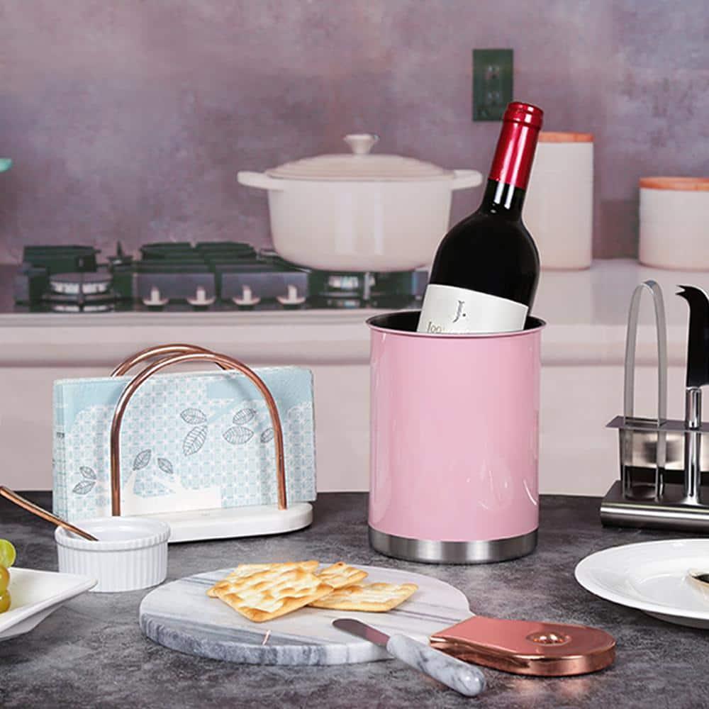 Creative Home Stainless Steel Tool Crock Utensil Holder, 5" x 5 "x 6.25", Pink