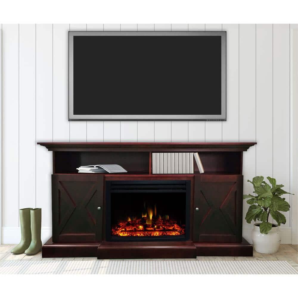 Cambridge Cambridge Summit 62-In. Farmhouse Fireplace TV Stand with Crystal Rocks Display