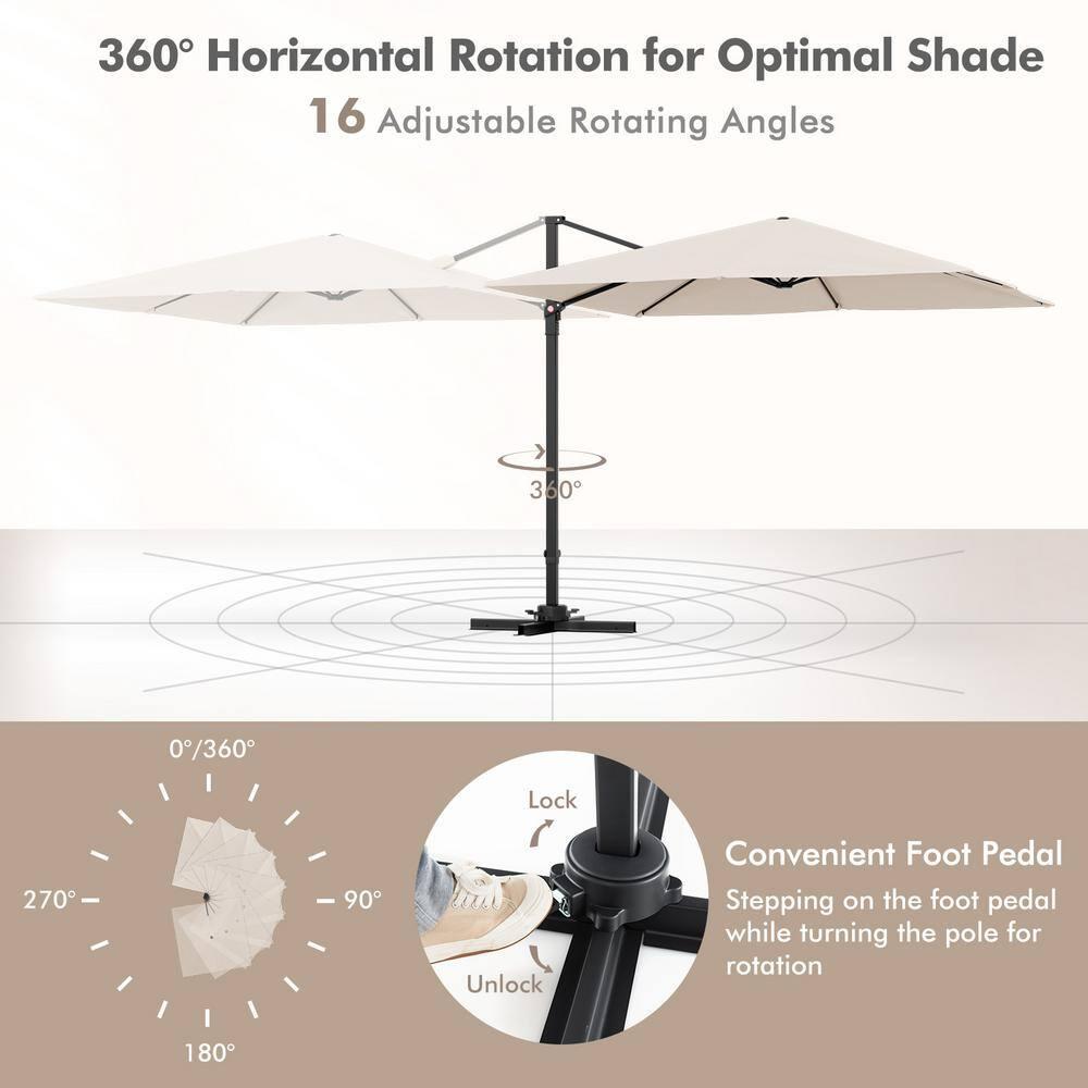 Tangkula Patio 9.5FT Square Cantilever Offset Umbrella Double Vented 360° Heavy Duty Beige