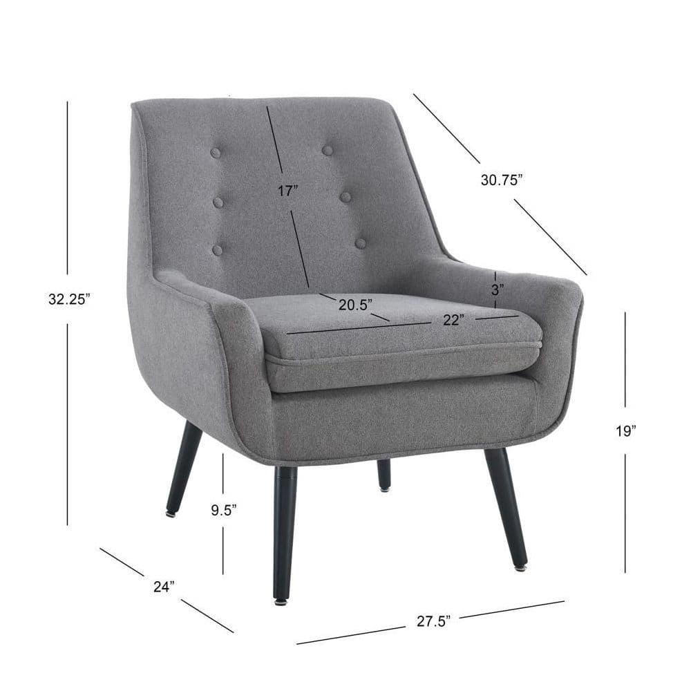 Trelis Mid-Century Modern Retro Style Accent Chair Gray - Linon: Upholstered Rubberwood Frame, Tufted Back, Foam Cushion