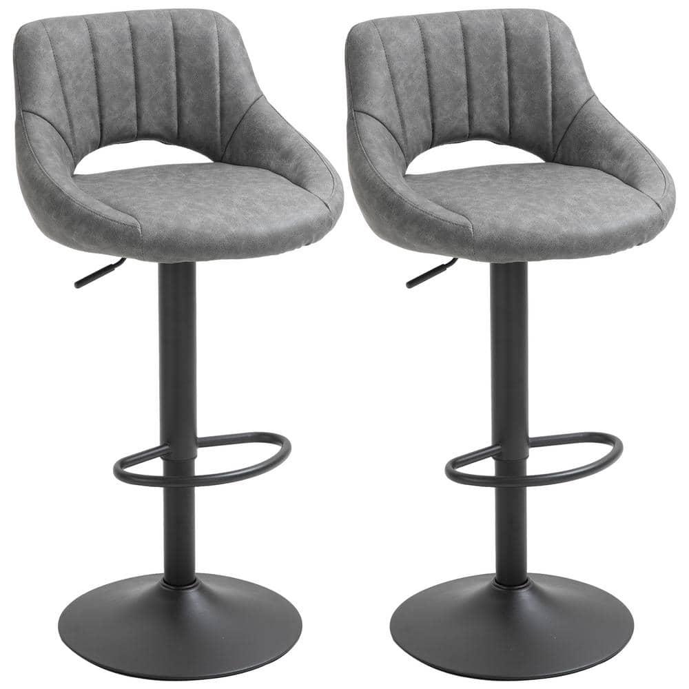 HOMCOM Modern Bar Stools Set of 2 Swivel Bar Height Barstools Chairs with Adjustable Height, Round Heavy Metal Base, and Footrest, Gray