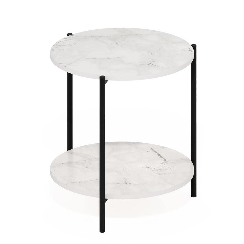 Furinno Besi 2-Tier Modern Round Side End Table with Sturdy Metal Legs, Marble White