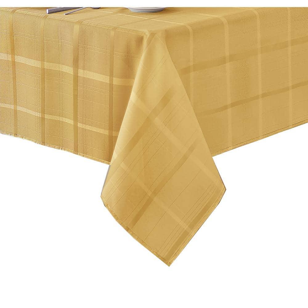 Elegance Plaid Stain & Water Resistant Tablecloth - 60" x 84" Rectangle - Ribbon Gold - Elrene Home Fashions