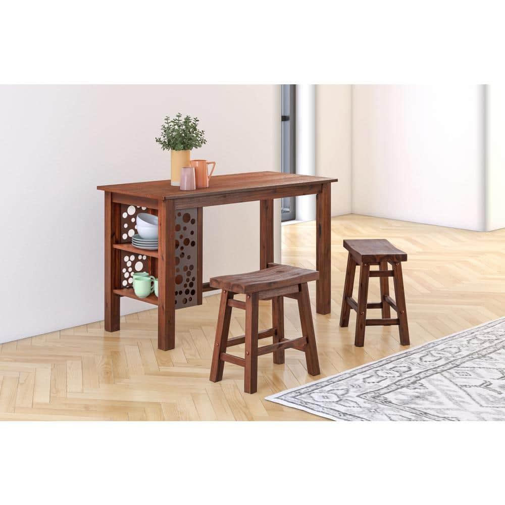 Set of 2 18" Sonoma Saddle Stools, Acacia Wood, Rustic Farmhouse - Boraam