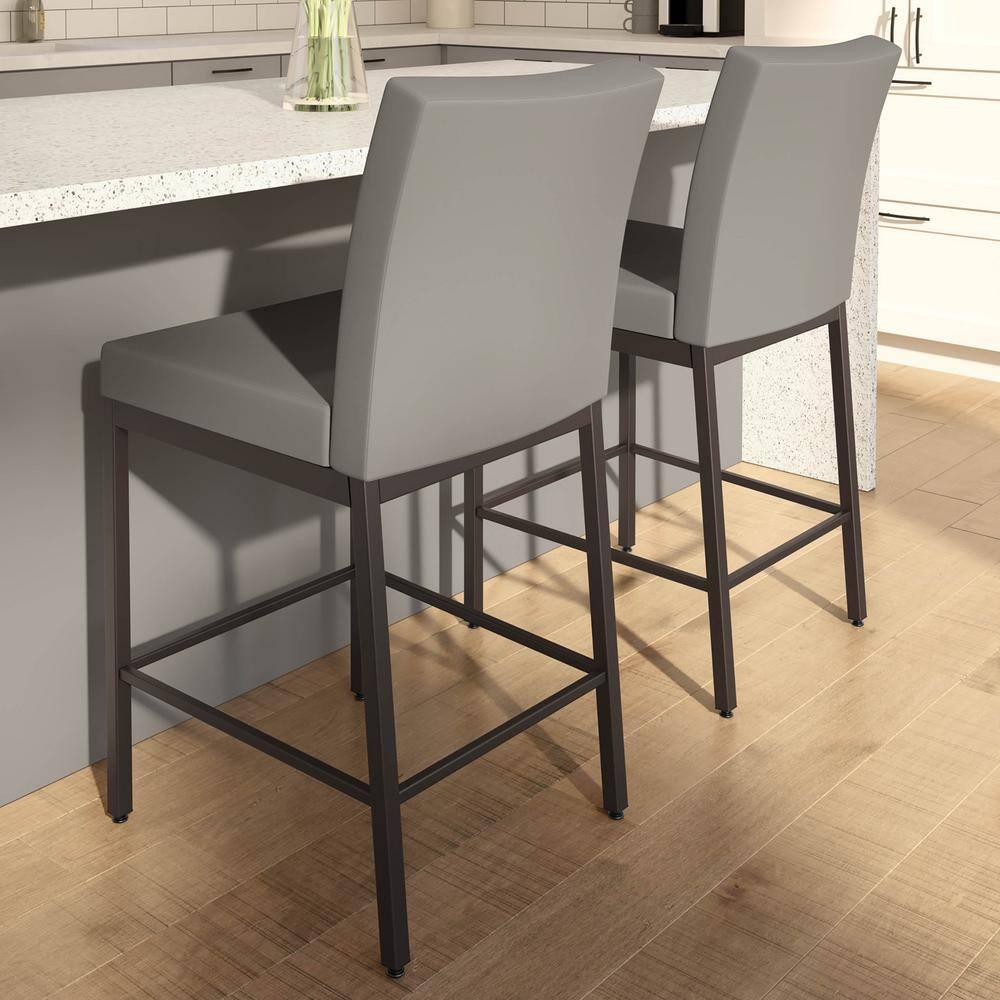 Amisco Perry Plus 26 In. Counter Stool - Taupe Grey Faux Leather / Dark Brown Metal