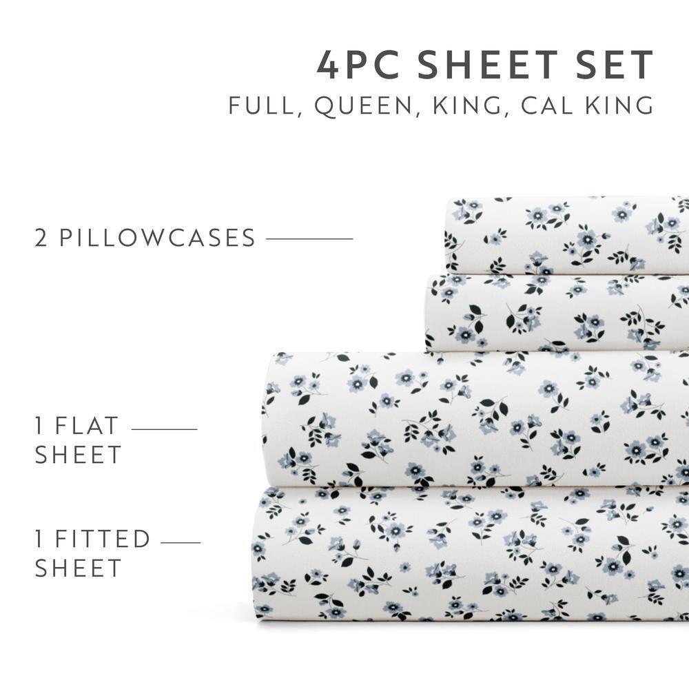4 Piece Sheet Set Patterned Microfiber Ultra Soft Bedding in Floral Dream