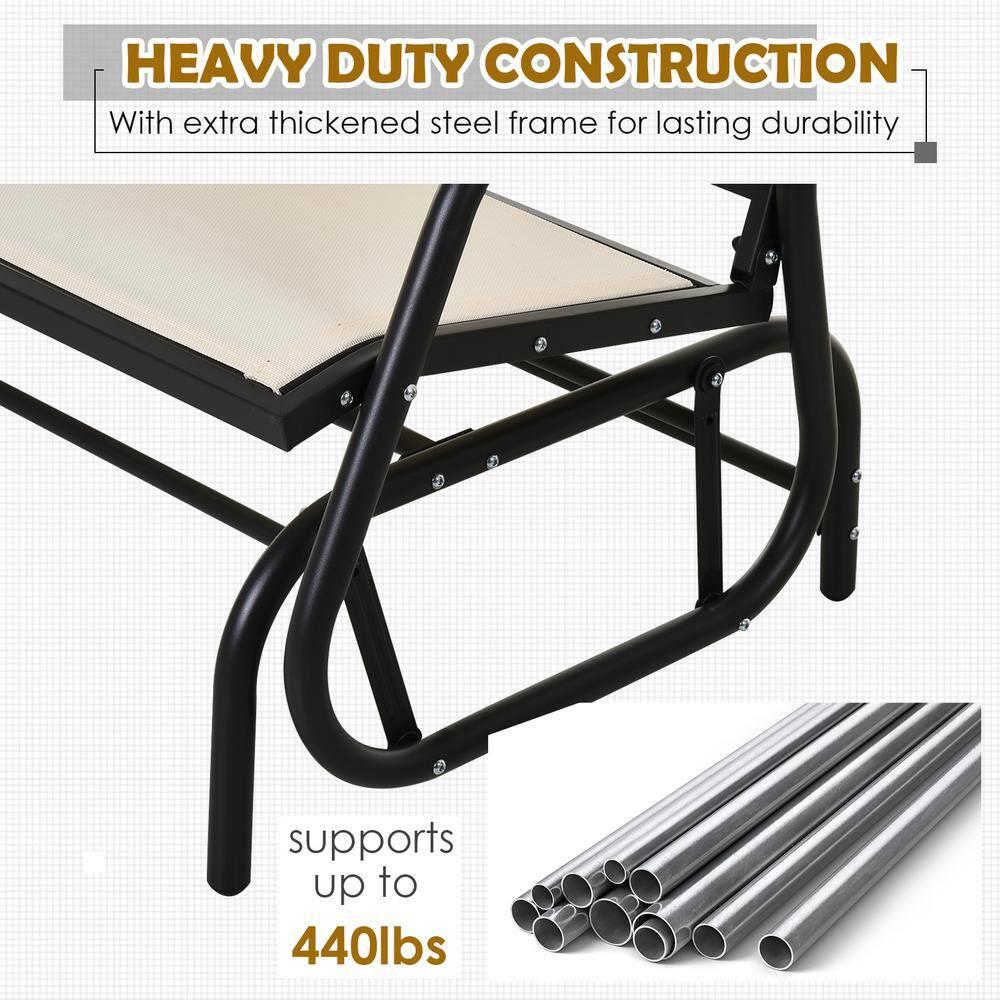 Outsunny 2-Person Outdoor Glider Bench, Patio Double Swing Rocking Chair Loveseat w/Powder Coated Steel Frame for Backyard Garden Porch, Beige