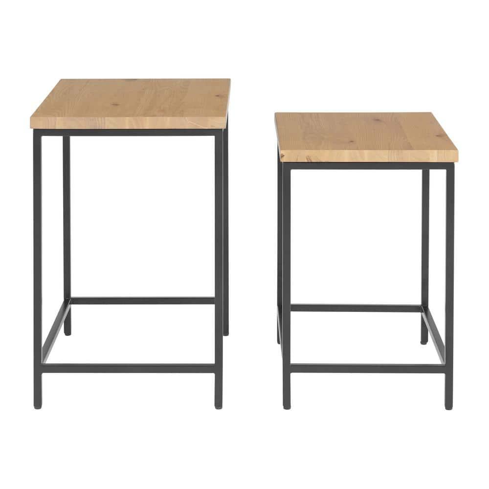 Lavish Home Set of 2 Modern Nesting Tables, End Tables for Living Room with Oak-Finished Top and Sturdy Metal Base