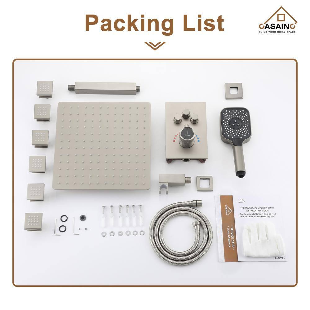 Revitalize 12 Inch Luxury Thermostatic Complete Shower System with Rough-in Valve