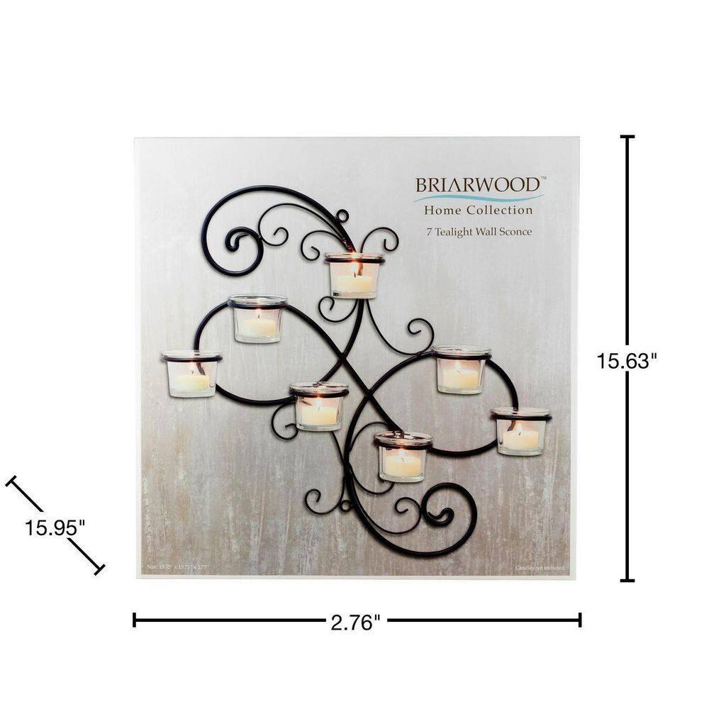 Modern Decorative Ivy Tea Light Candle Holder - Stonebriar Collection: Elegant Wall Sconce, 7 Glass Hurricanes