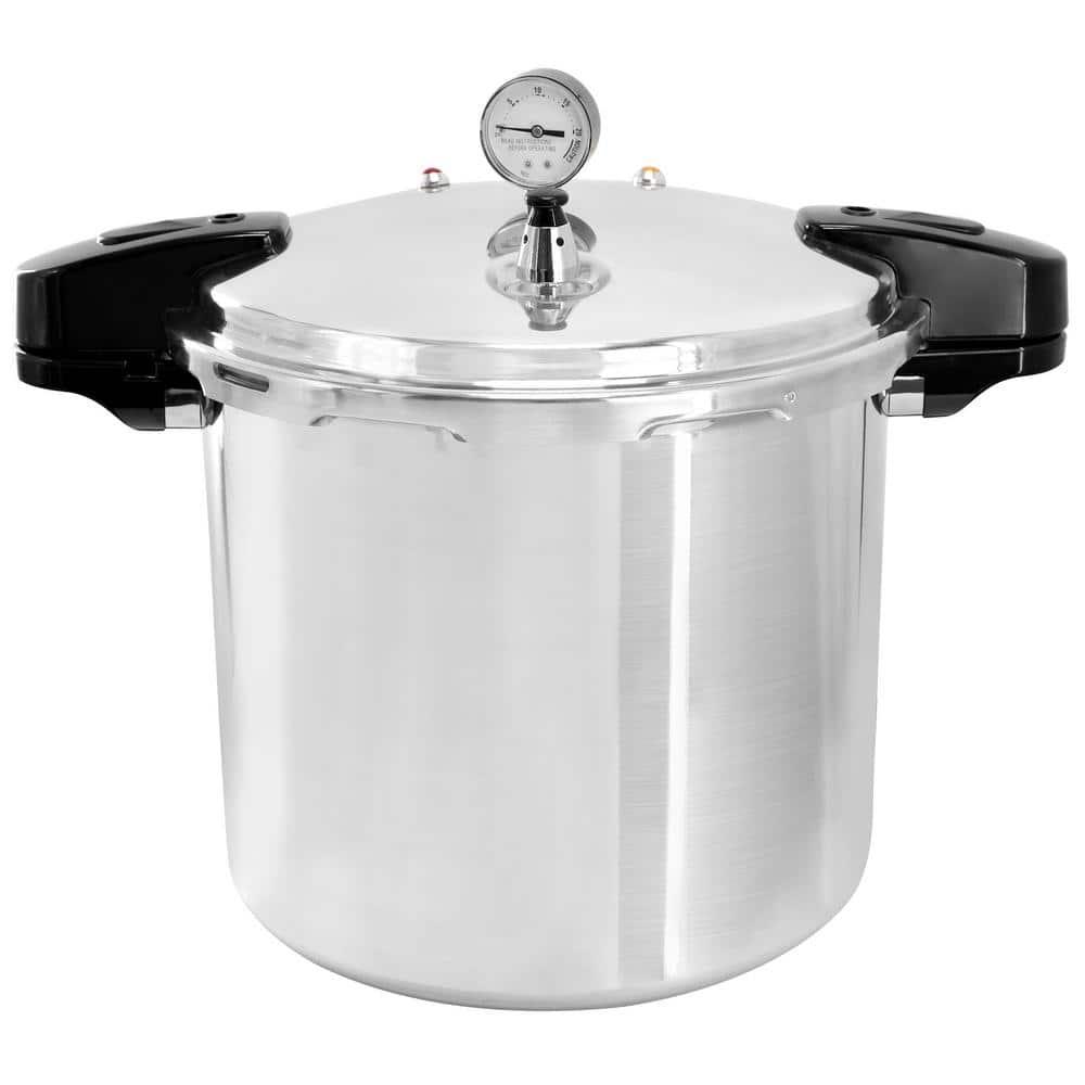 MegaChef 24qt Large Aluminum Stovetop Pressure Cooker/Canner for Induction and Gas Stove-Tops Silver