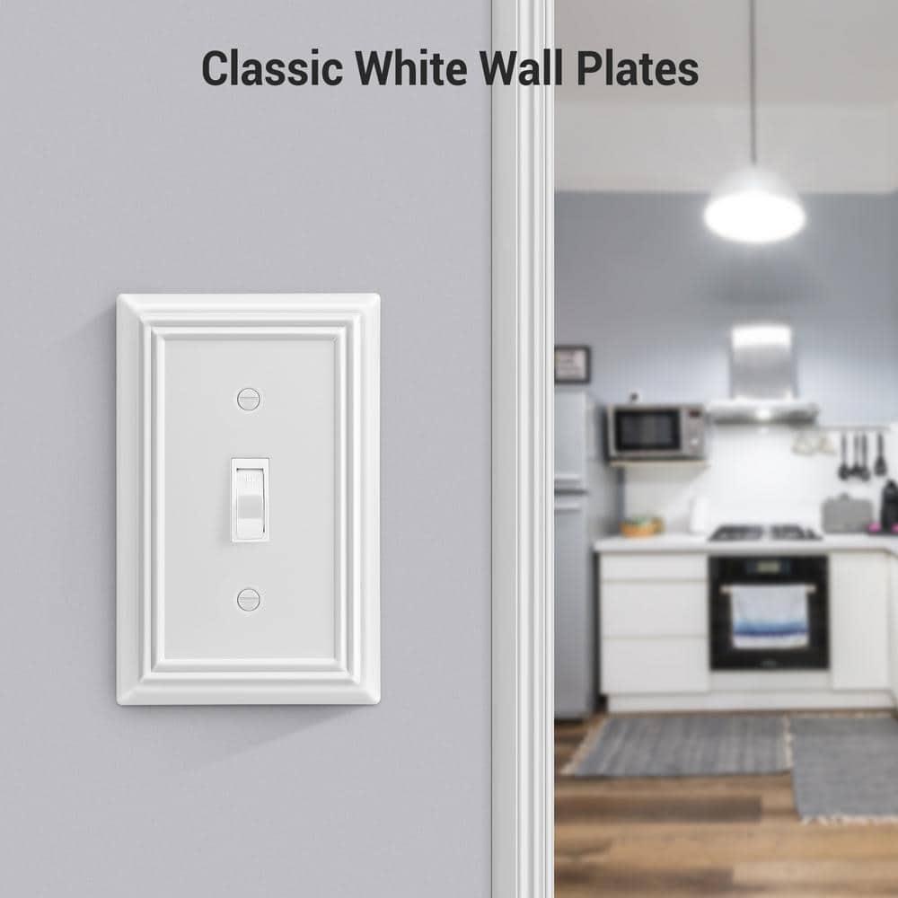 Modern Decorative Wall Plate Switch Plate Outlet Cover, Vintage Retro Wood Grain Design(Single Toggle-4 Pack, White)