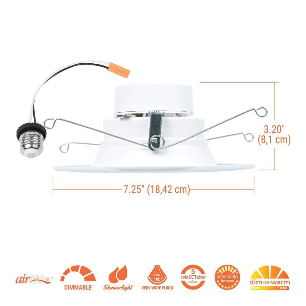 HALO RL Series 5/6 inch Recessed LED Retrofit Light, Selectable CCT 2700K-5000K Integrated LED, Dim to Warm, White Retrofit Baffle Trim, 600 Lumens