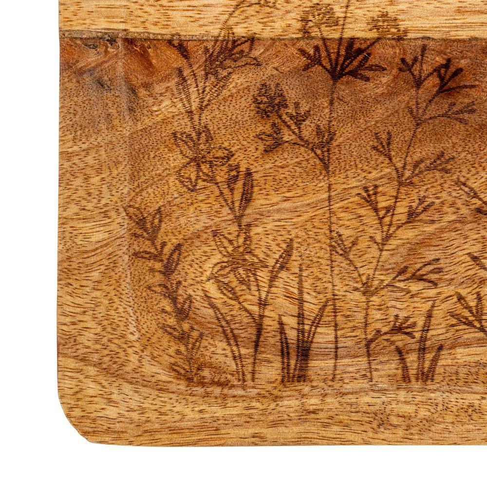 Creative Co-Op 11.75 Inches Mango Wood Laser Etched Botanicals, Natural Tray