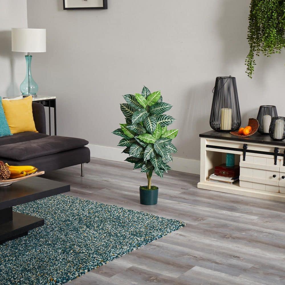 36" x 20" Artificial Zebra Silk Plant in Wicker Pot - Nearly Natural: Indoor Floor Plant Decoration