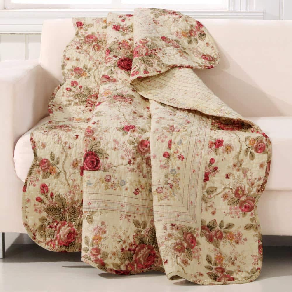 Antique Rose Quilted Reversible Cotton Throw