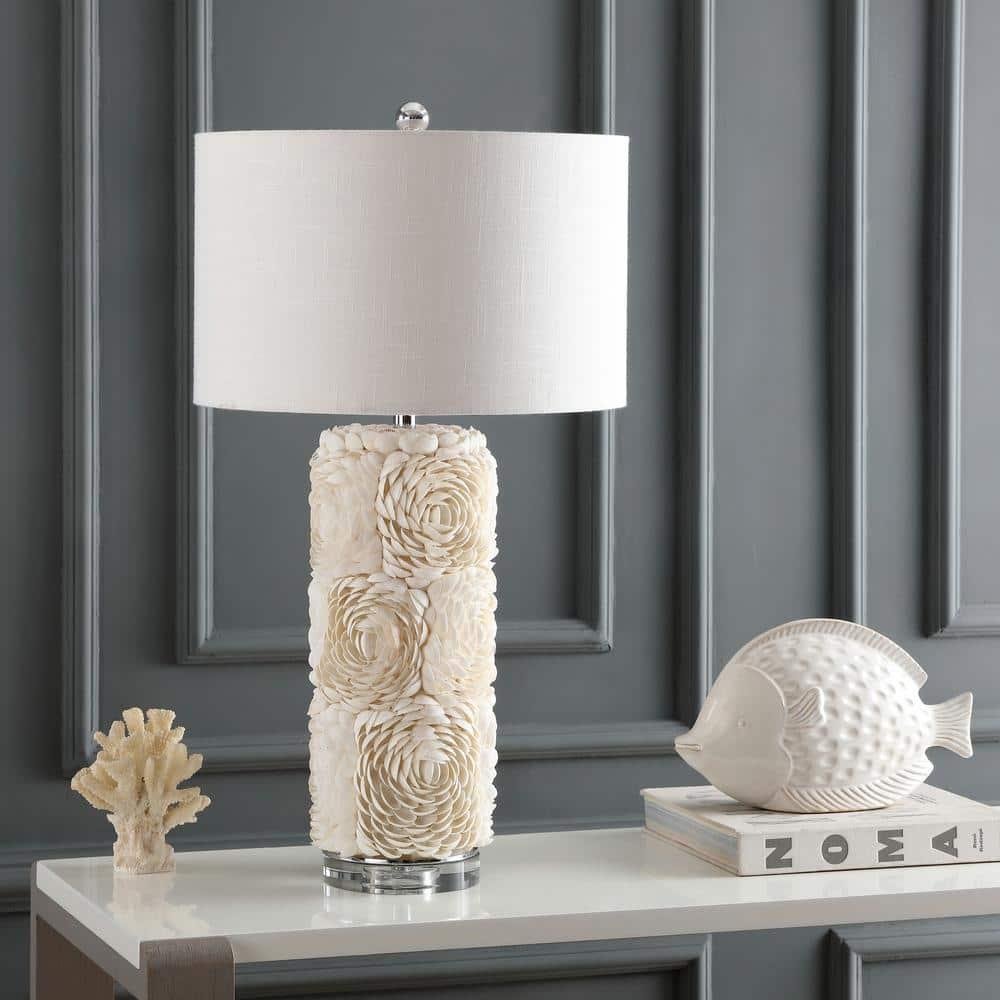 JONATHAN Y Rosette 28.5" Seashell/Resin/Crystal LED Table Lamp, Cream