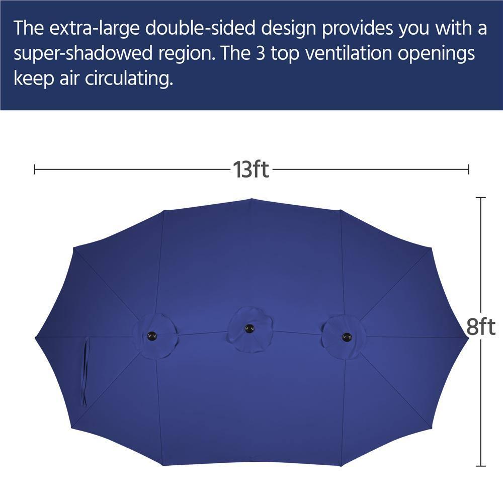 Yaheetech 13 ft Outdoor Patio Umbrella with Crank, Navy Blue