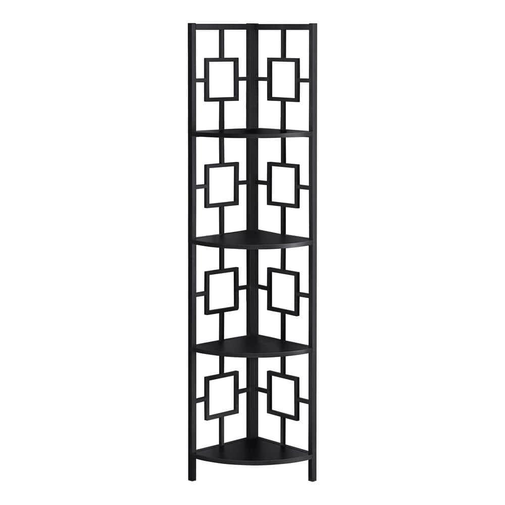 CintBllTer I 3610 Bookshelf, Bookcase, Etagere, Corner, 4 Tier, 62" H, Office, Bedroom, Metal, Laminate, Black, Contemporary, Modern